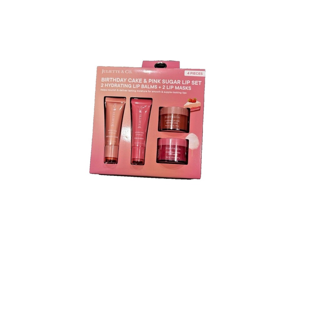 Juliette & Co Birthday Cake Pink Sugar Lip Balm & Lip Mask Set 4 Pc New